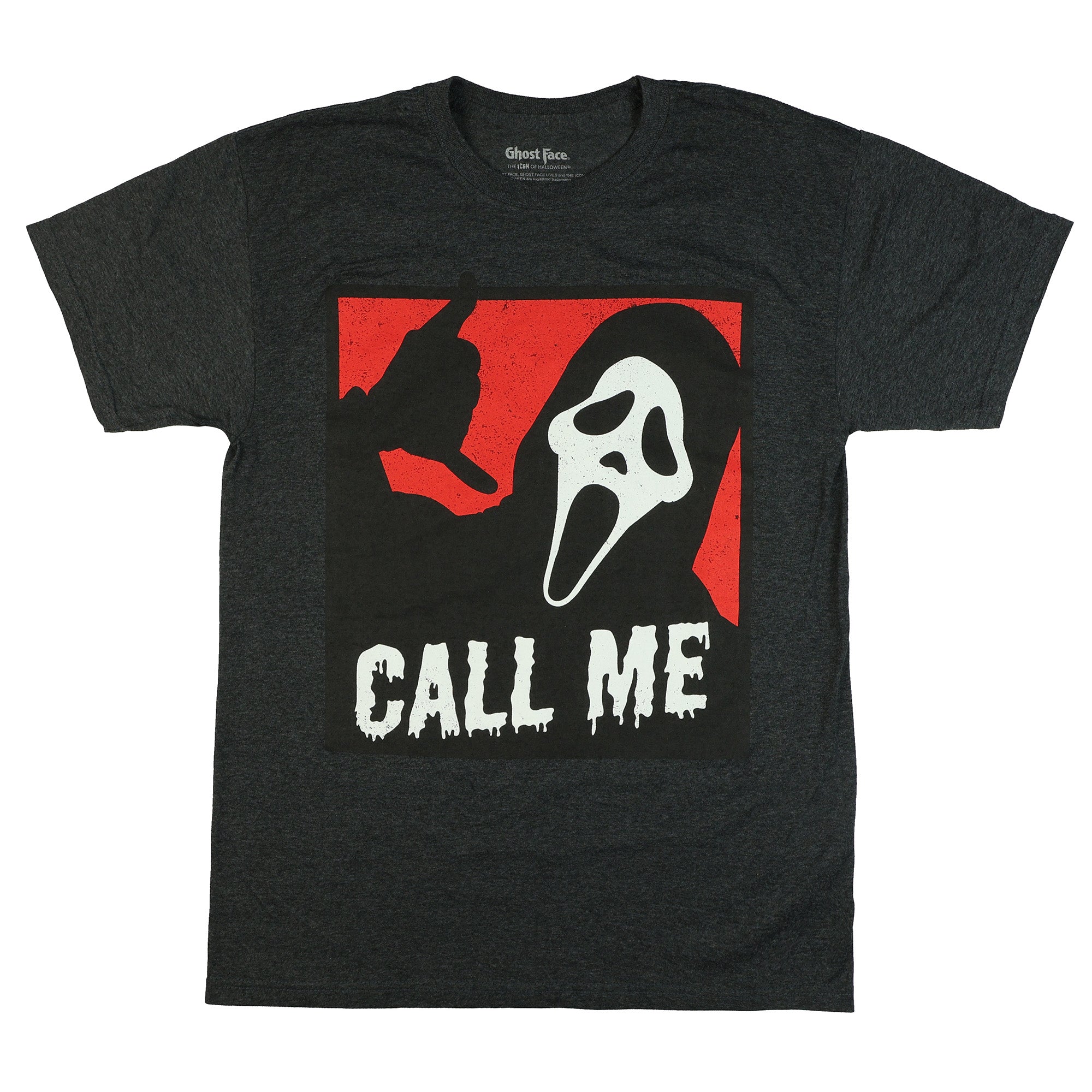 Ghost Face T-Shirt Men's Call Me Horror Distressed Short Sleeve Graphic Tee