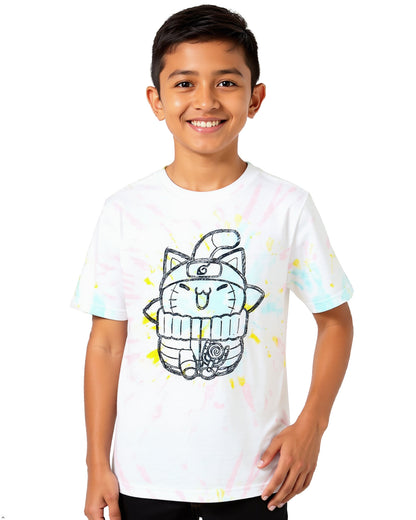 Naruto Nyaruto T-Shirt Boys' Naruto Uzumaki Ninja Cat Design Tie-Dye Tee