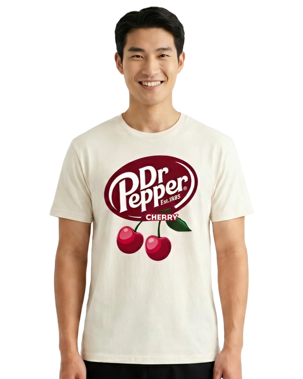 Dr. Pepper T-Shirt Men's Cherry Logo Design Short Sleeve Tee