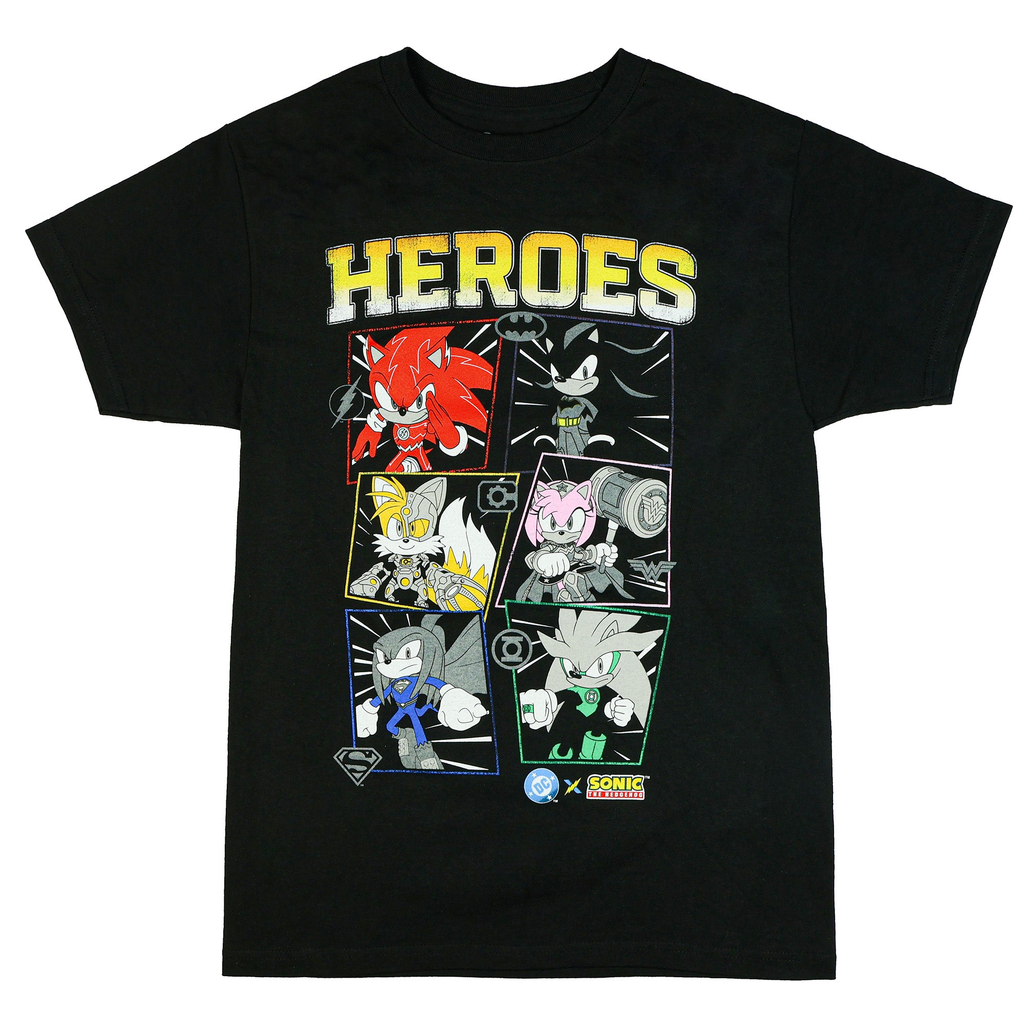 DC X Sonic The Hedgehog Men's T-Shirt Heroes Comic Panel Distressed Tee