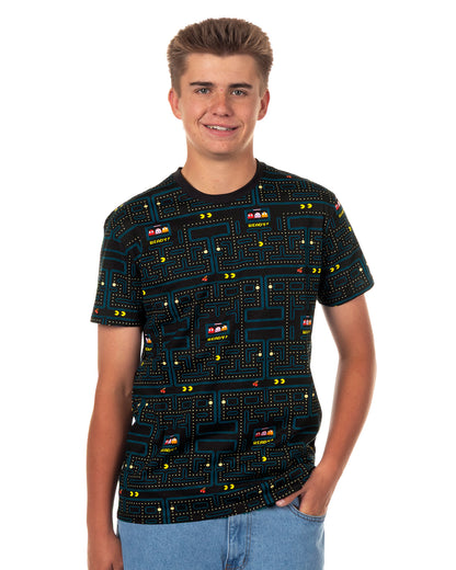 Pac-Man Men's Graphic T-Shirt Classic Arcade Video Game Board AOP Crew Neck