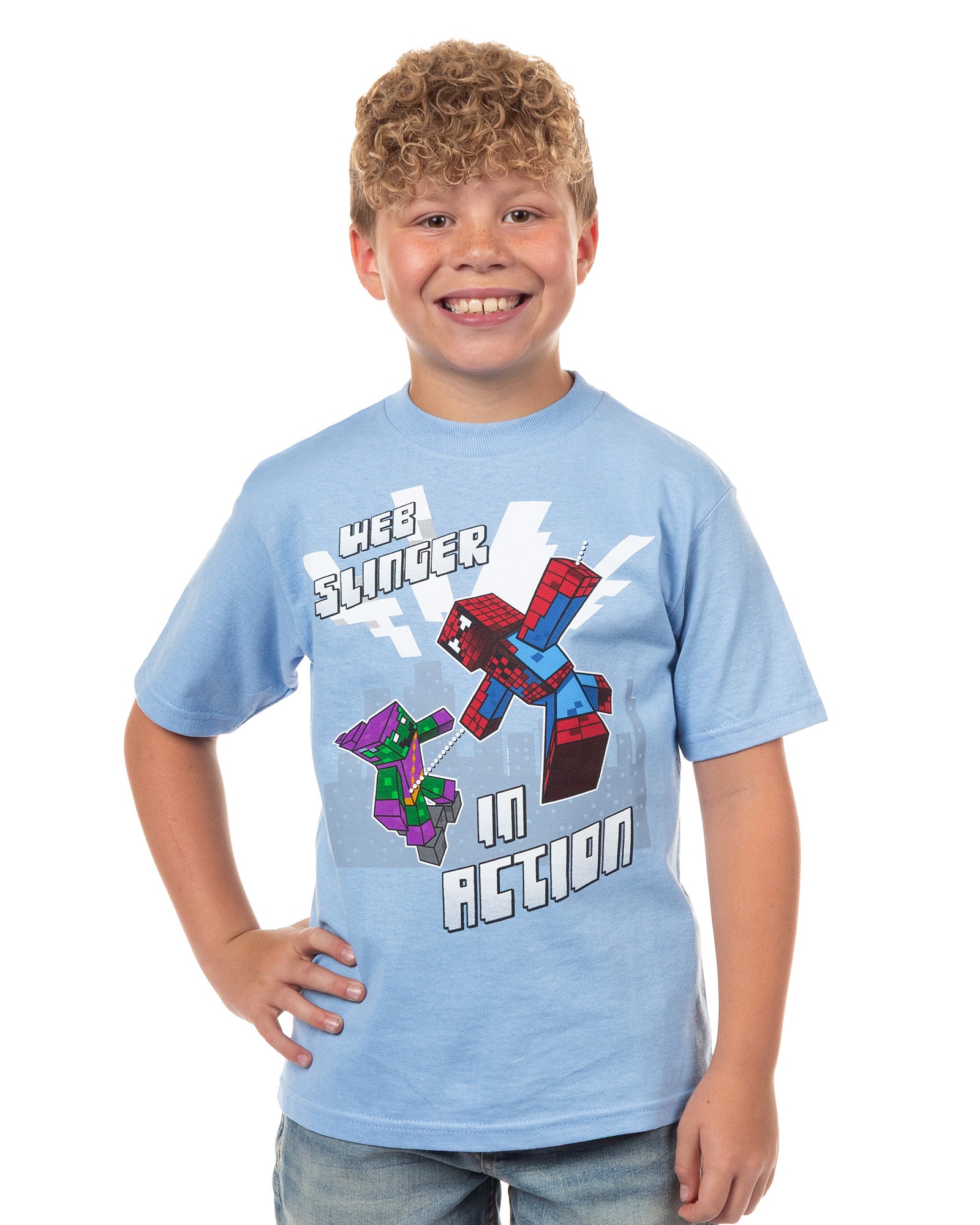 Marvel Spiderman T-Shirt Boys' Web-Slinger In Action Pixel Character Tee