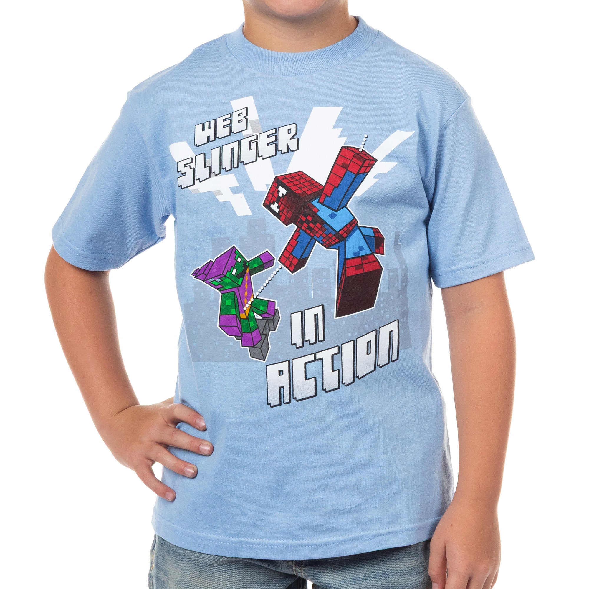Marvel Spiderman T-Shirt Boys' Web-Slinger In Action Pixel Character Tee
