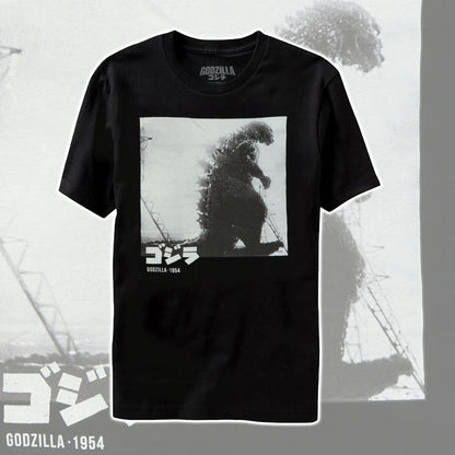 Godzilla T-Shirt Men's Black and White Photo 1954 Design Short Sleeve Tee