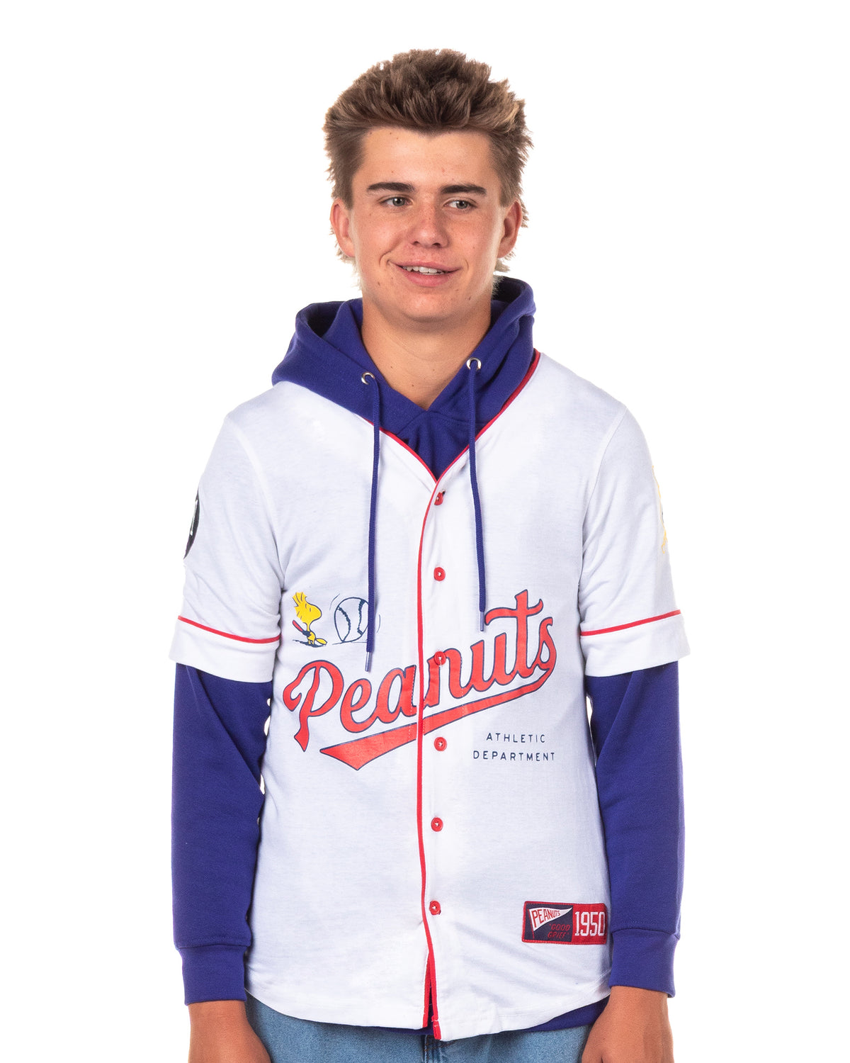 Peanuts Sweatshirt Men's Snoopy and Woodstock #50 Baseball Jersey Hoodie