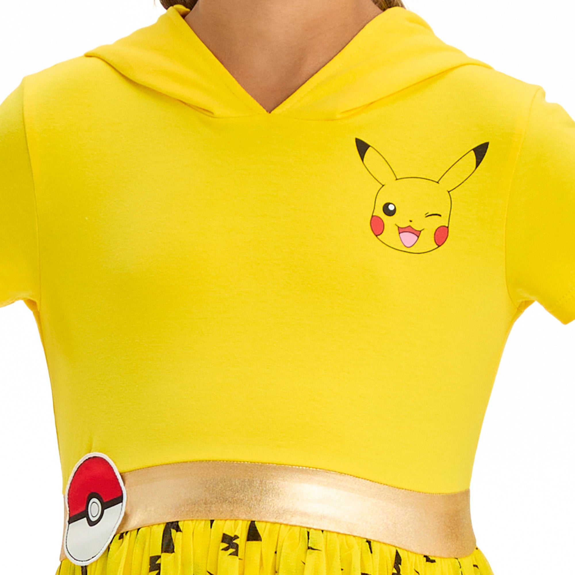 Pokemon Pikachu Girl's Hooded 3D Ears Short Sleeve Tulle Dress