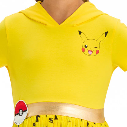Pokemon Pikachu Girl's Hooded 3D Ears Short Sleeve Tulle Dress