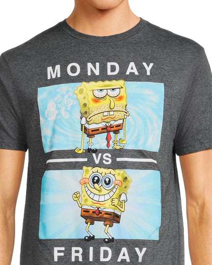 SpongeBob SquarePants Shirt Men's Monday Vs Friday Short Sleeve Tee