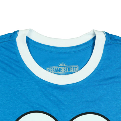 Sesame Street Shirt Women's Cookie Monster Varsity Short Sleeve Top