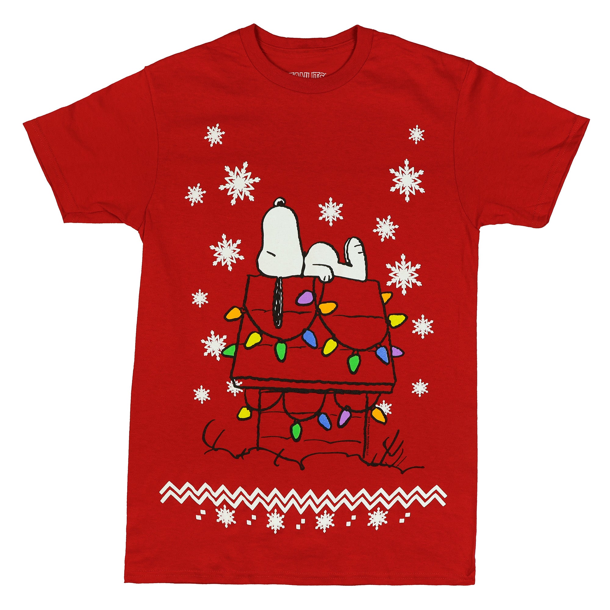 Peanuts Shirt Men's Snoopy Christmas Snowflakes Short Sleeve Tee