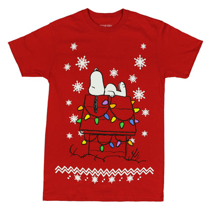 Peanuts Shirt Men's Snoopy Christmas Snowflakes Short Sleeve Tee