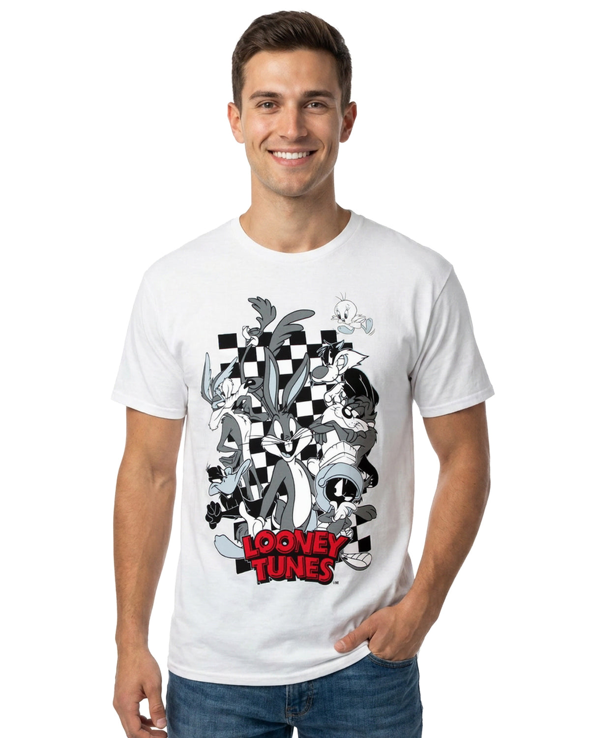 Looney Tunes T-Shirt Men's Checkerboard Collage Character Tee