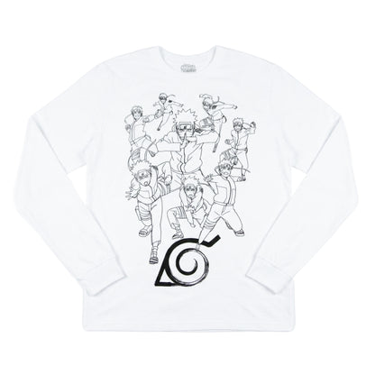 Naruto Shippuden T-Shirt Men's Sketch Poses Long Sleeve Anime Tee