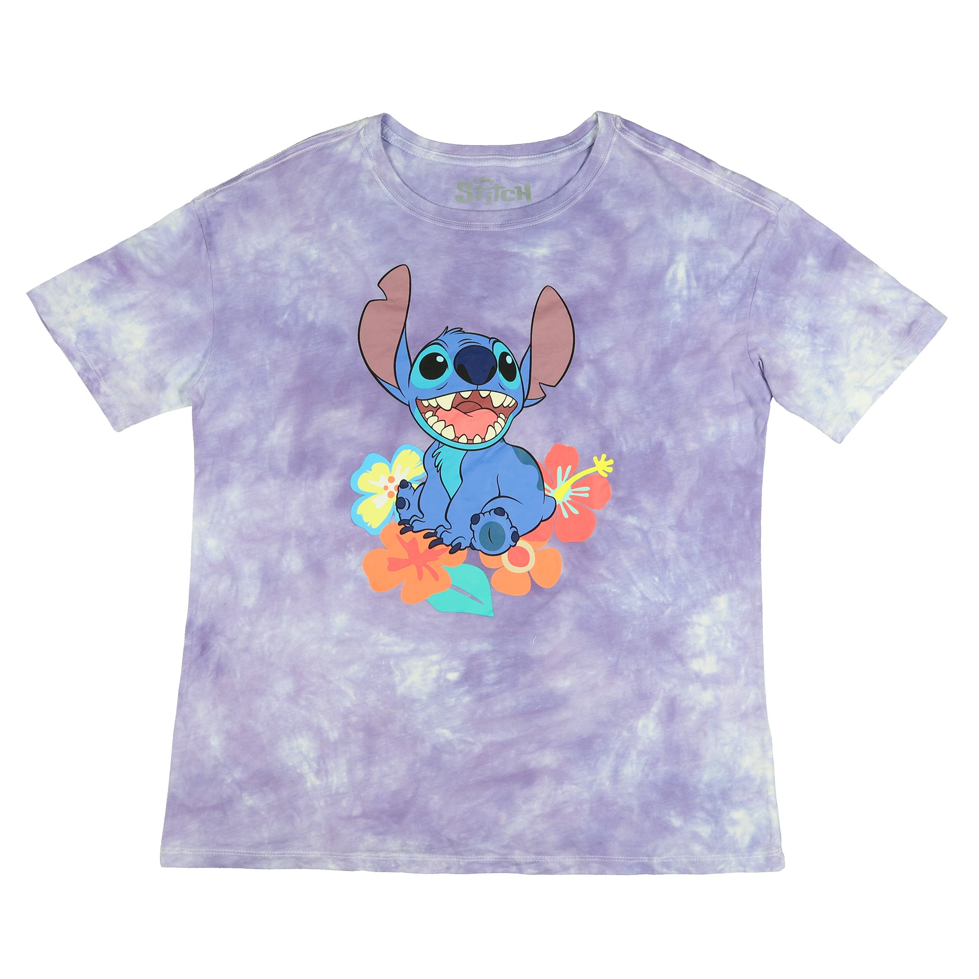 Disney Stitch T-Shirt Women's Tropical Print Tie-Dye Graphic Tee