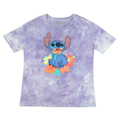 Disney Stitch T-Shirt Women's Tropical Print Tie-Dye Graphic Tee