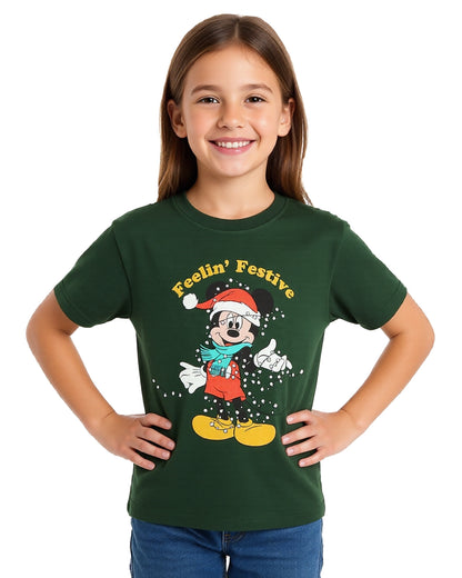 Disney Mickey Mouse Shirt Girl's Feelin' Festive Short Sleeve Tee