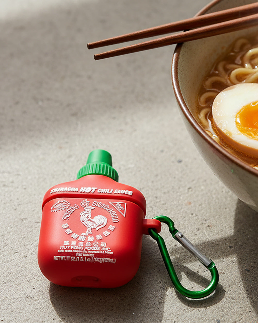 Sriracha Hot Chili Sauce AirPod Case Gen 1 and 2 With Carabiner Clip