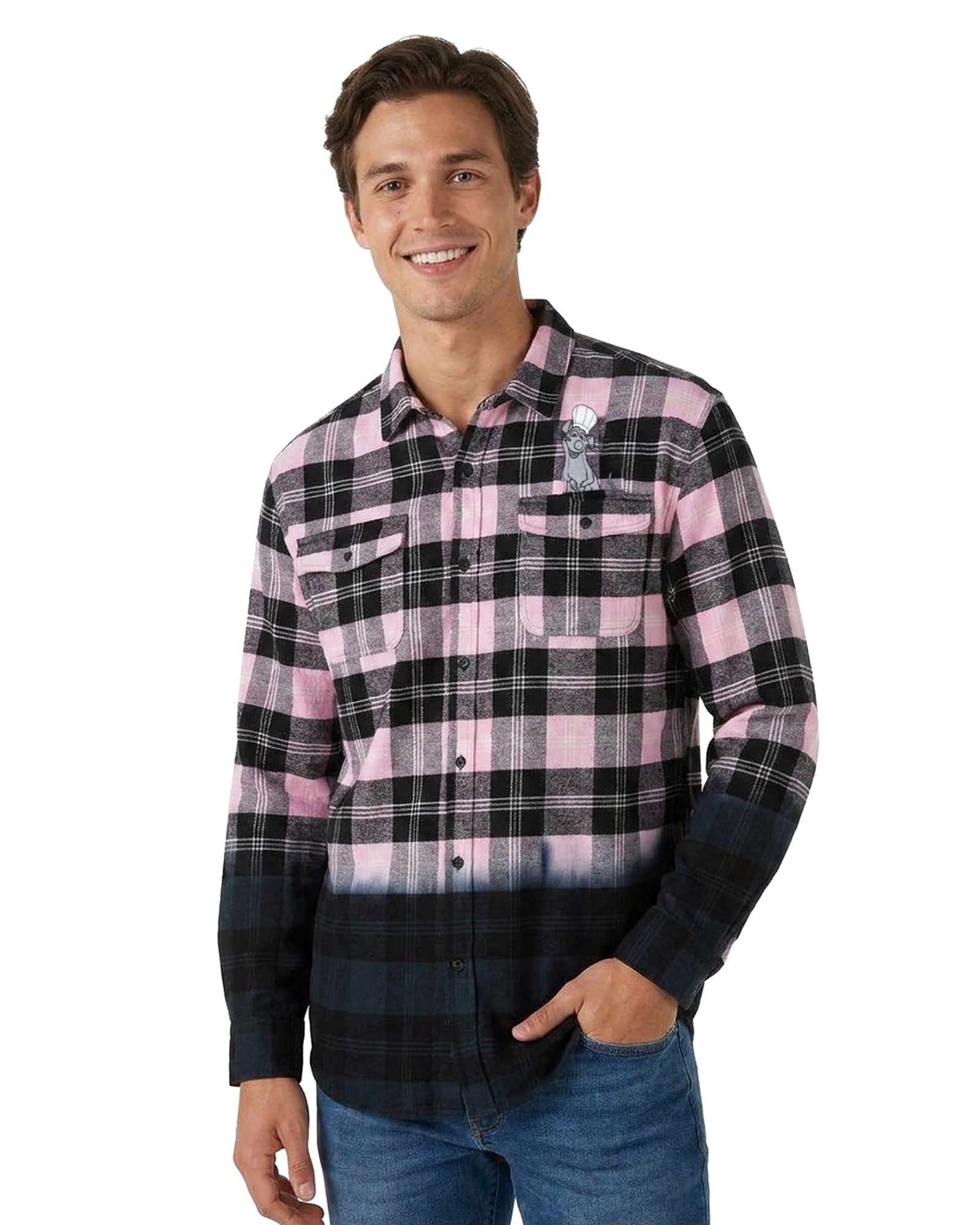 Disney Ratatouille Shirt Men's Remy Long Sleeve Plaid Button Up Top