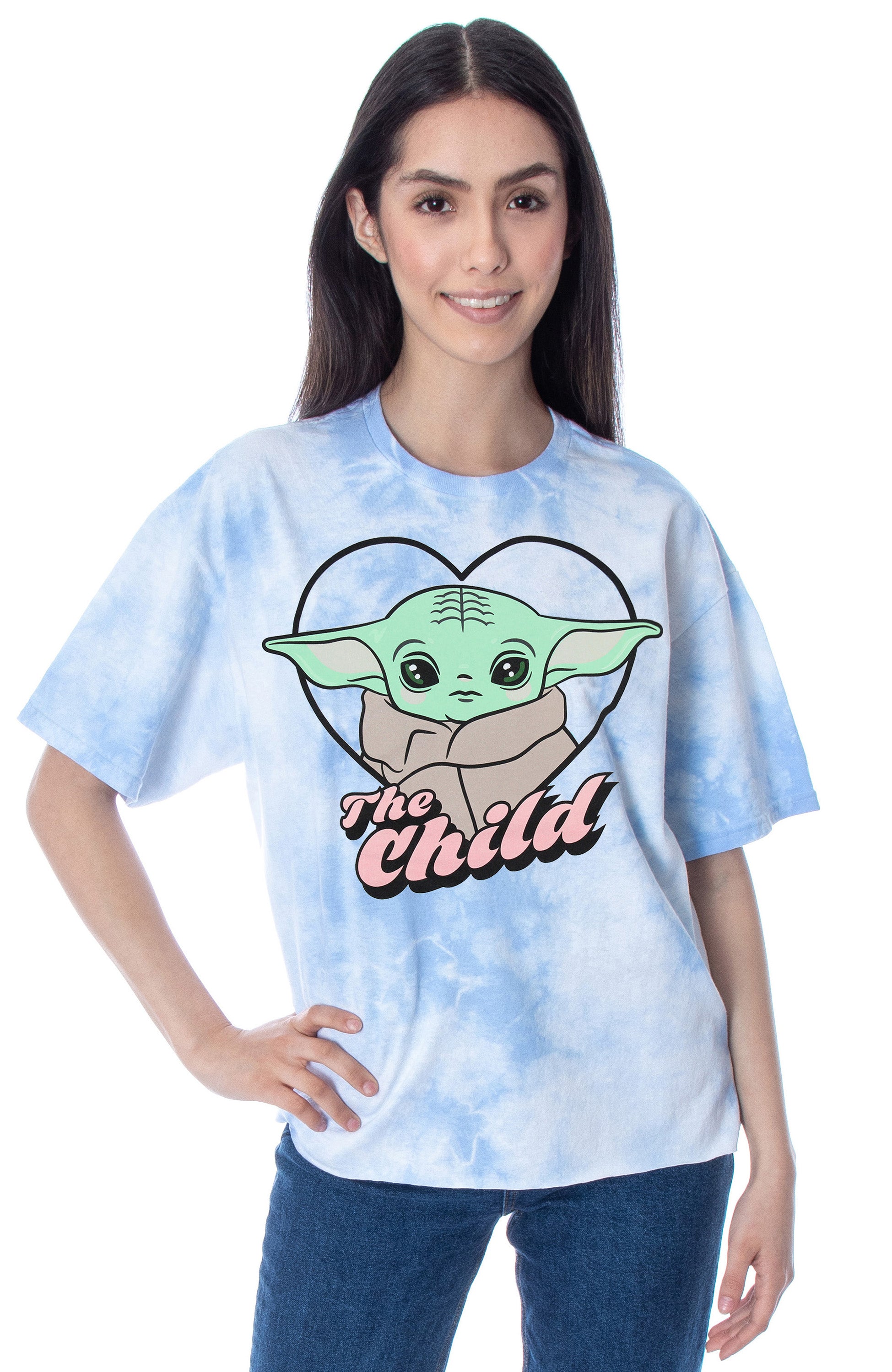 Star Wars Women's The Mandalorian Baby Yoda Tie Dye Rough Hem T-Shirt