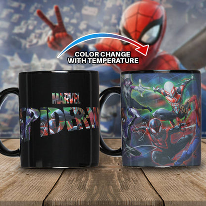 Marvel Spiderman Multi-Character Heat Reactive Color Changing Tea Coffee Mug Cup