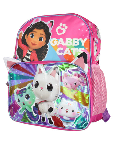 Gabby's Dollhouse Backpack Cat Friends Raised Character 14" Backpack For Kids