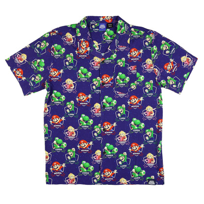 Nintendo Super Mario Galaxy Button Up Shirt Men's Short Sleeve Woven Top