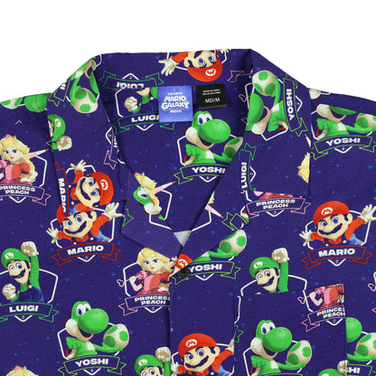 Nintendo Super Mario Galaxy Button Up Shirt Men's Short Sleeve Woven Top