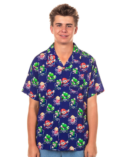 Nintendo Super Mario Galaxy Button Up Shirt Men's Short Sleeve Woven Top