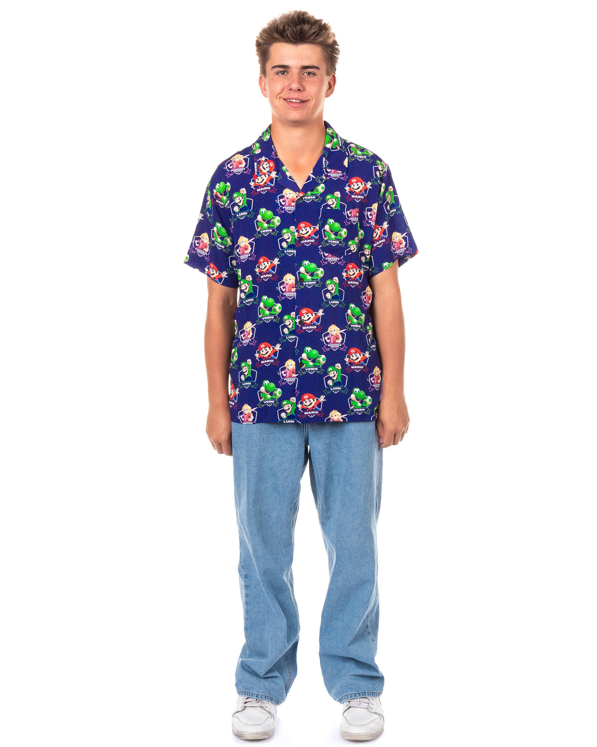 Nintendo Super Mario Galaxy Button Up Shirt Men's Short Sleeve Woven Top