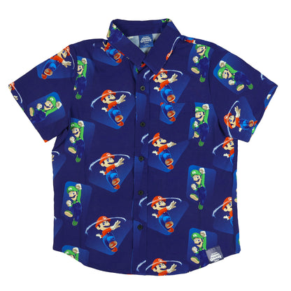 Nintendo Super Mario Galaxy Hawaiian Shirt Boy's Mario Bros Button Up Top