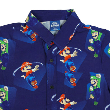 Nintendo Super Mario Galaxy Hawaiian Shirt Boy's Mario Bros Button Up Top
