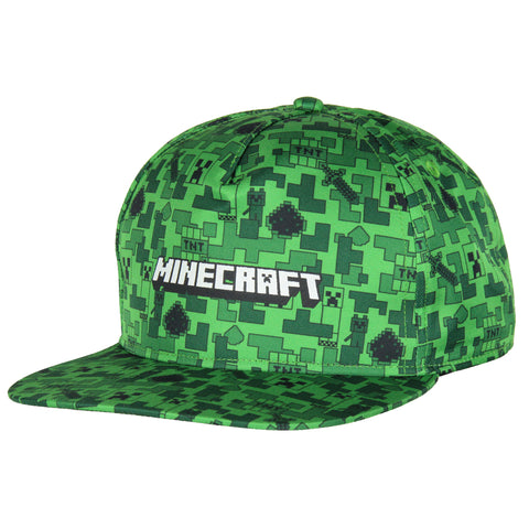 Minecraft Creeper Face AOP Youth Flat Bill Snapback OSFM Cap Hat