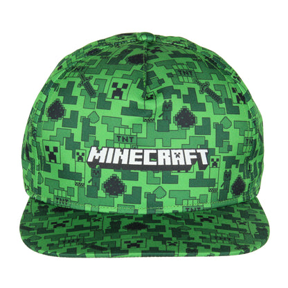 Minecraft Creeper Face AOP Youth Flat Bill Snapback OSFM Cap Hat