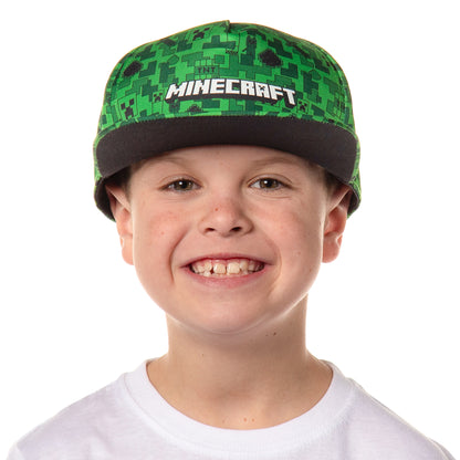Minecraft Creeper Face AOP Youth Flat Bill Snapback OSFM Cap Hat