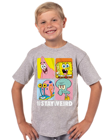 SpongeBob Shirt Boys Stay Weird Character Grid Short Sleeve Graphic Tee