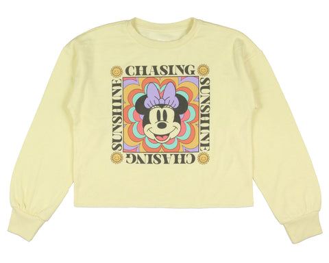 Disney Girl's Minnie Mouse Chasing Sunshine Cropped Crewneck Sweatshirt (XL, 14)