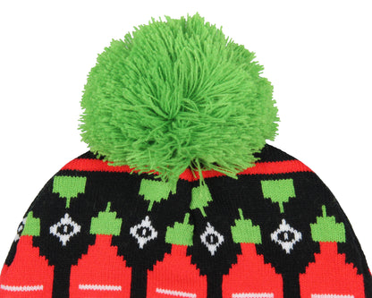 Sriracha Hot Chili Sauce Holiday Sriracha Bottles Rib Knit Pom Pom Cuffed Beanie
