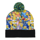 The Simpsons Character Collage Embroidered Logo Fold Cuff Pom Top Knit Beanie