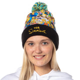 The Simpsons Character Collage Embroidered Logo Fold Cuff Pom Top Knit Beanie