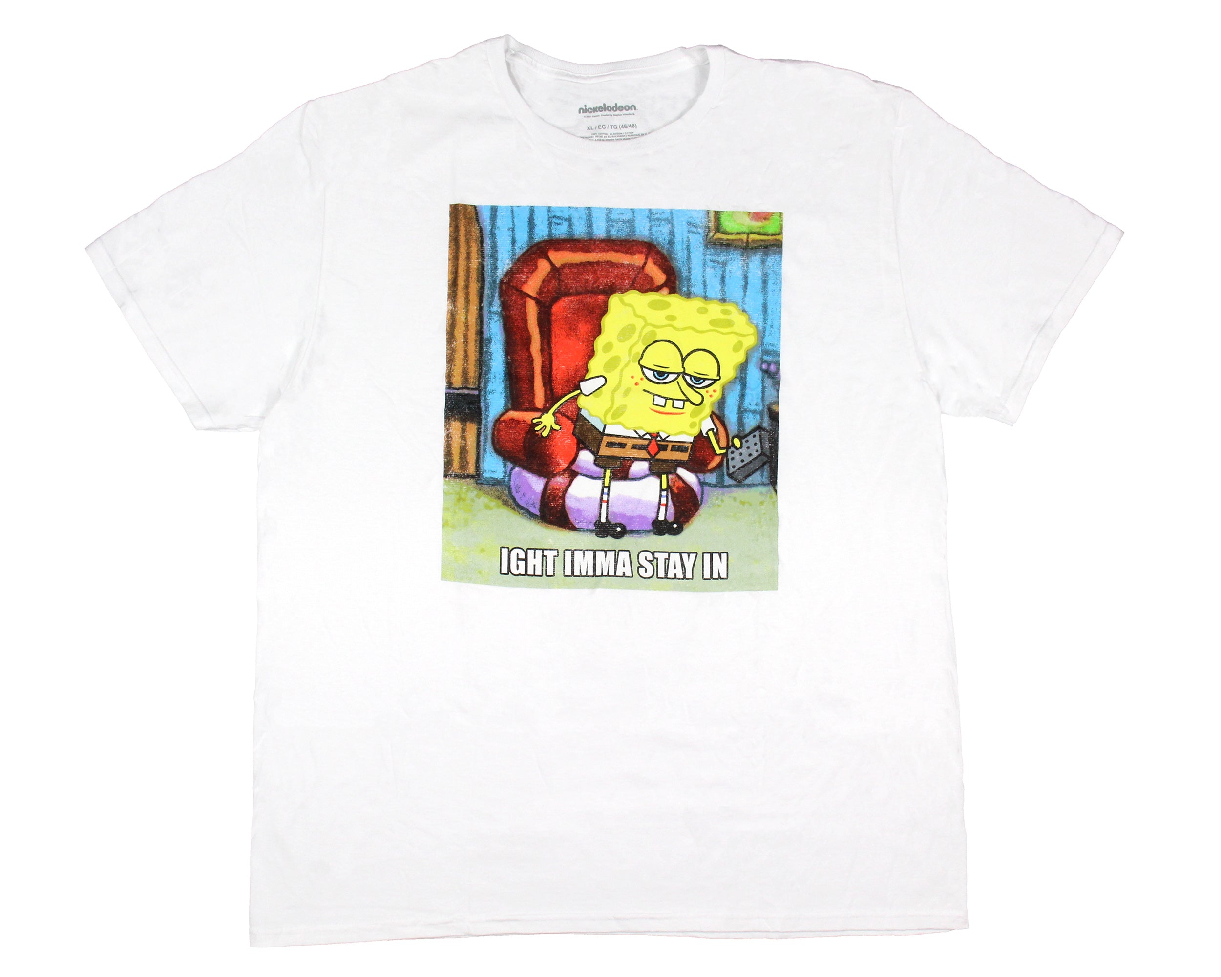Men's SpongeBob SquarePants STAY IN Meme Adult Short Sleeve T-Shirt - Seven Times Six