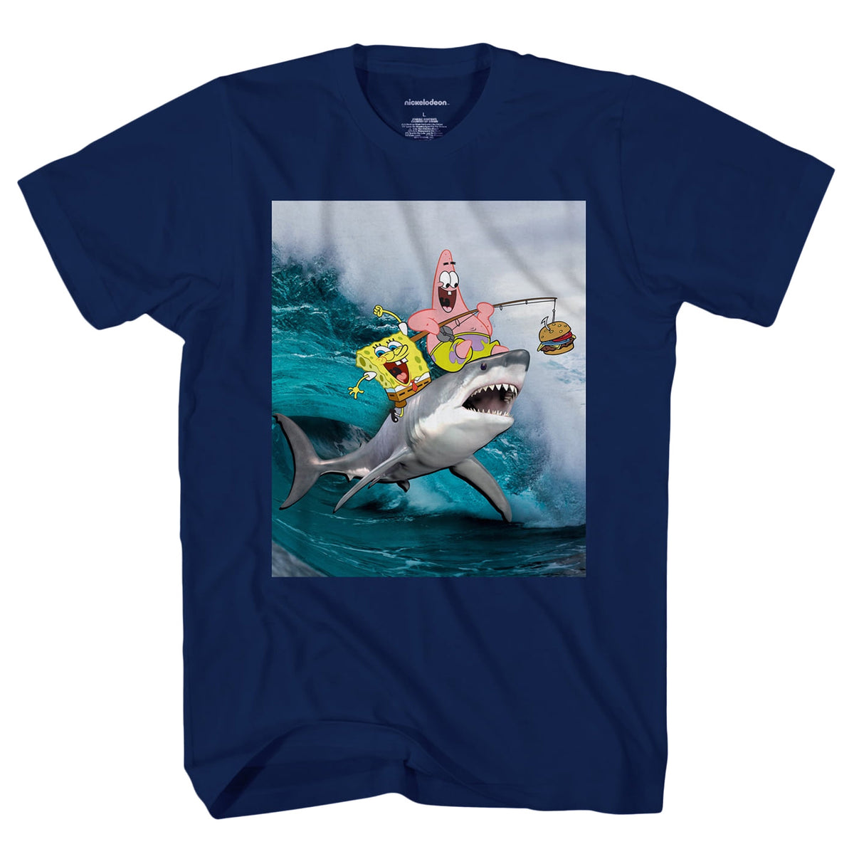 SpongeBob Shirt Boys Patrick Fishing On Shark Short Sleeve Graphic Tee
