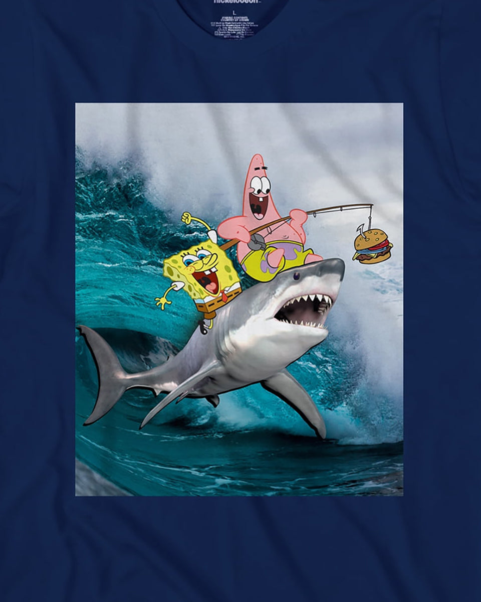 SpongeBob Shirt Boys Patrick Fishing On Shark Short Sleeve Graphic Tee