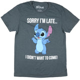 Lilo & Stitch Mens' Sorry I'm Late Graphic Print Adult Short Sleeve T-Shirt (S)