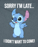 Lilo & Stitch Mens' Sorry I'm Late Graphic Print Adult Short Sleeve T-Shirt (S)