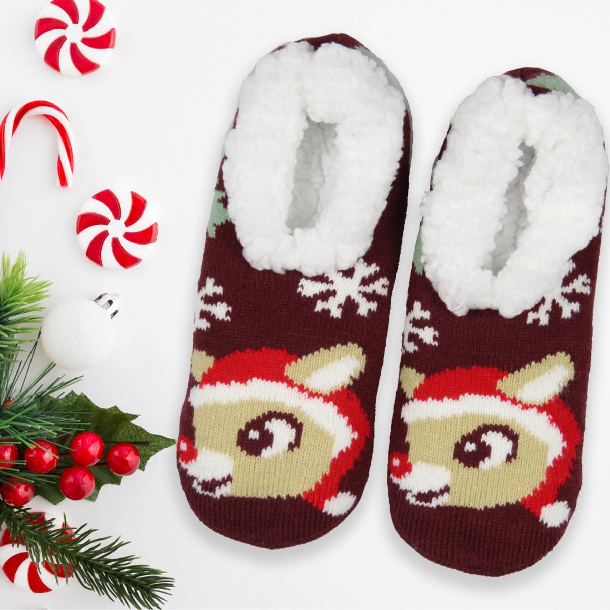 Rudolph The Red-Nosed Reindeer Christmas Holiday Slipper Socks No-Slip Sole - Seven Times Six