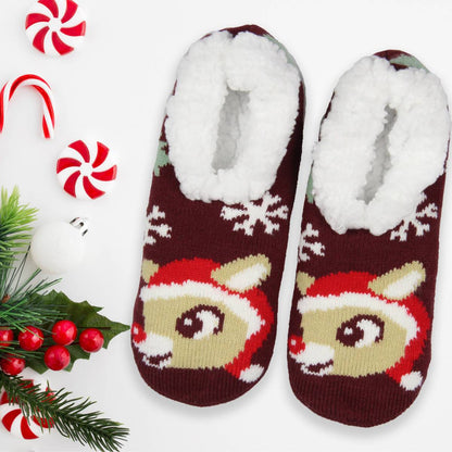 Rudolph The Red-Nosed Reindeer Christmas Holiday Slipper Socks No-Slip Sole - Seven Times Six