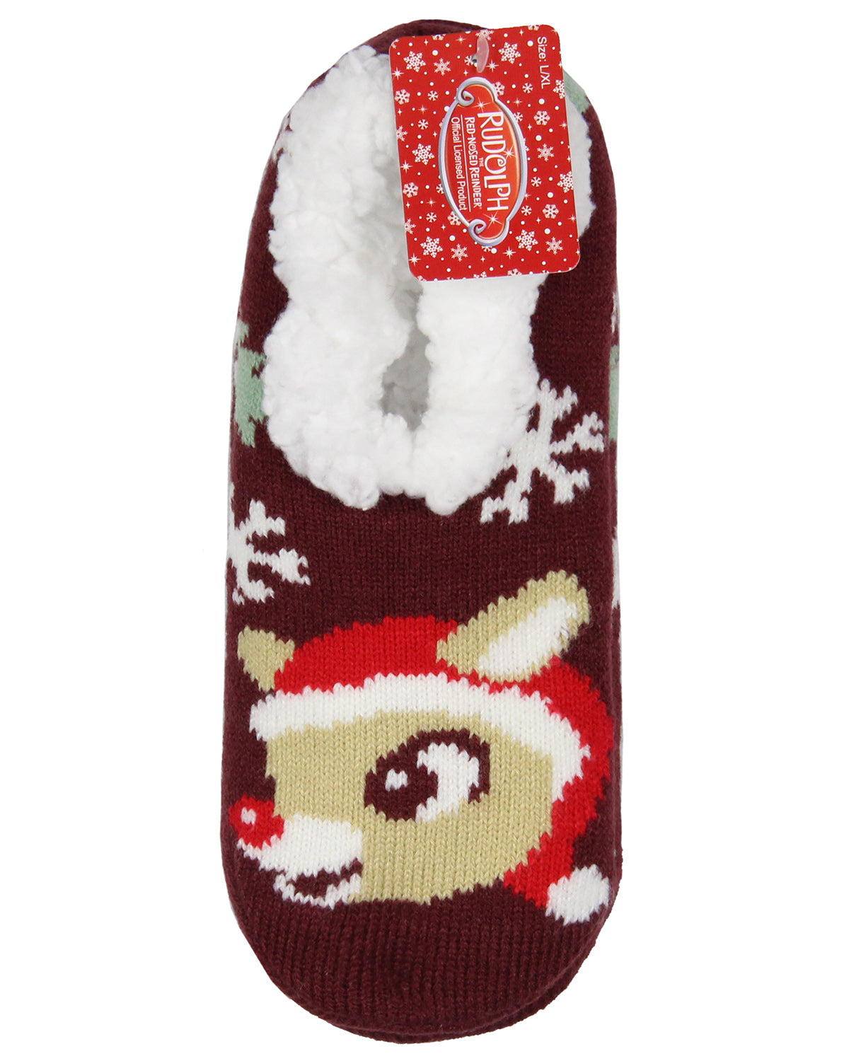 Rudolph The Red-Nosed Reindeer Christmas Holiday Slipper Socks No-Slip Sole