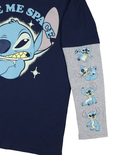 Disney Stitch Men's Faux Long Sleeve Shirt And Beanie Give Me Space