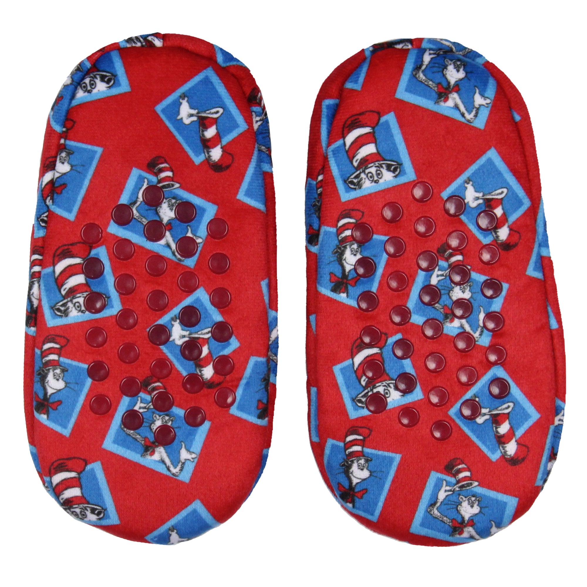 Dr. Seuss Kids Cat in The Hat Slipper Socks No-Slip Sole For Boys or Girls