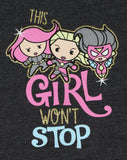 Marvel Girls' This Girl Won't Stop Chibi Superheroes Glitter T-Shirt (S, 5/6)